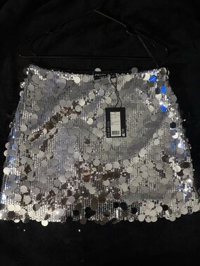 Pieces Silver Sequin Mini Skirt